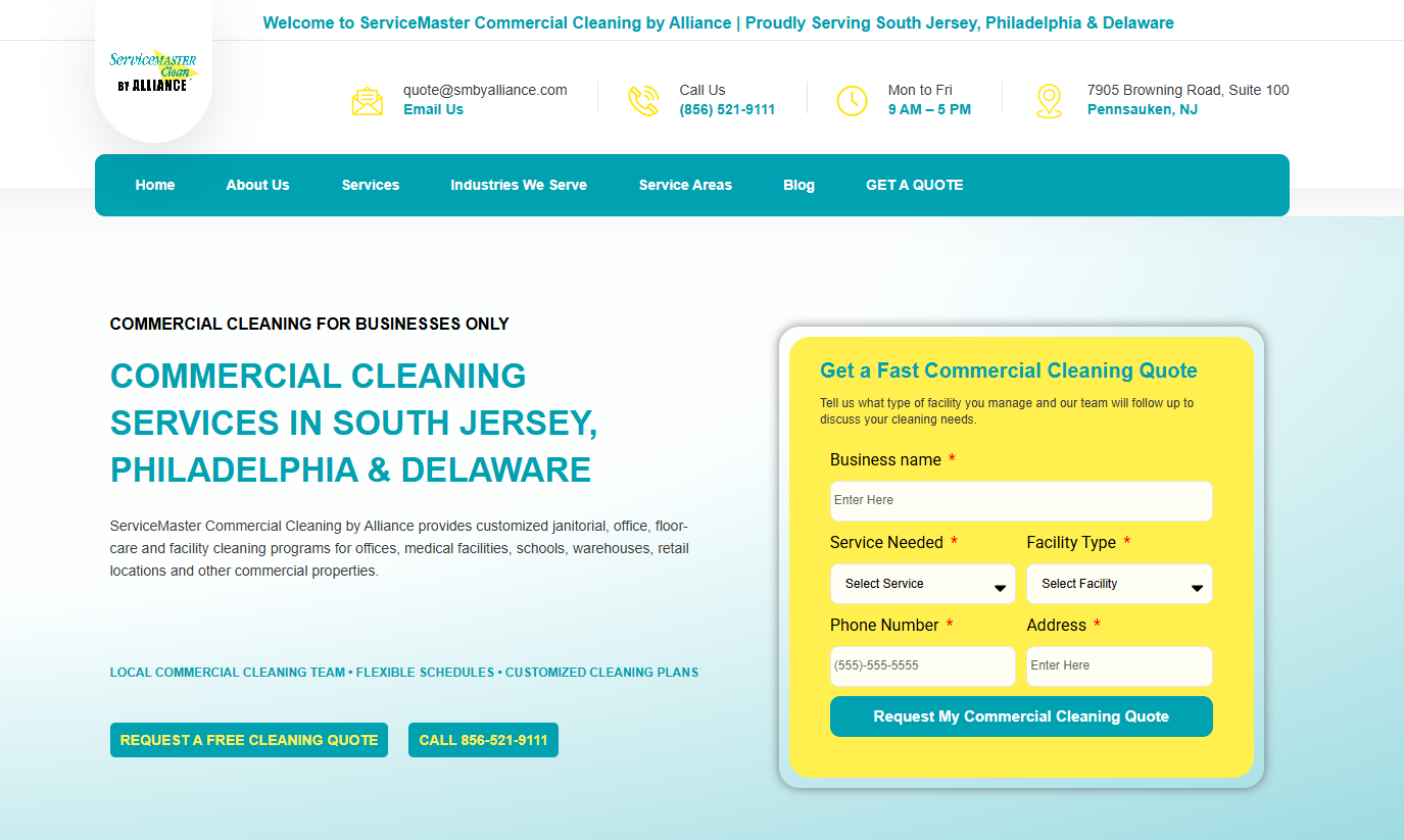ServiceMaster Commercial Cleaning by Alliance website and quote form